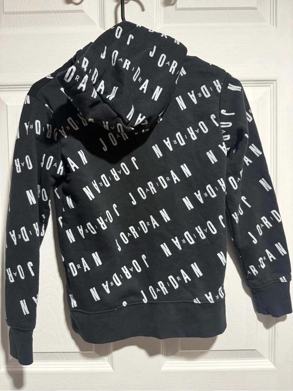 Jordan Boys YS Black Crewneck Hoodie with White Allover Logo